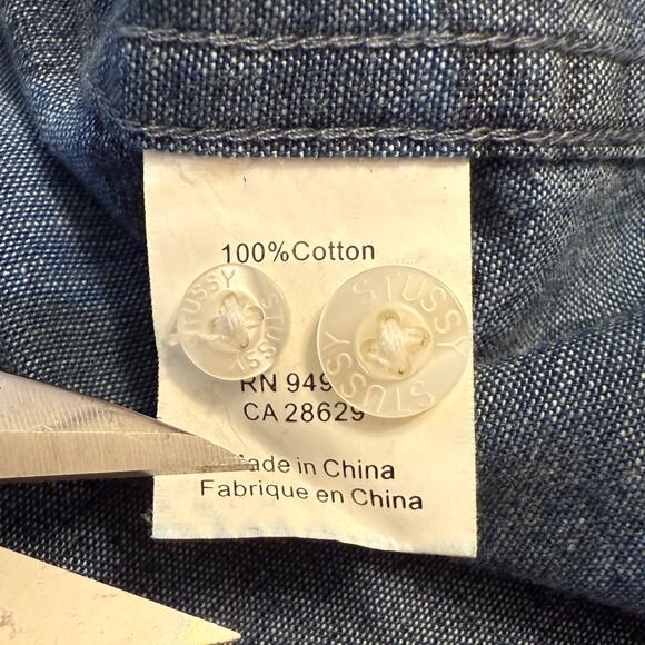 Stussy VTG Casual Button Front Shirt Blue Camouflage Long Sleeve Mens Size Large - Picture 9 of 11